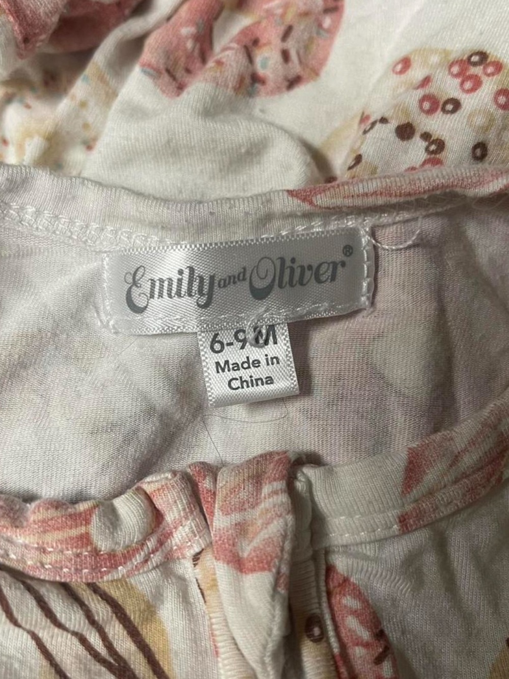 Emily & Oliver Bamboo Footie Pajamas 6-9M Donut Print Zip Sleeper GUC - Picture 8 of 8